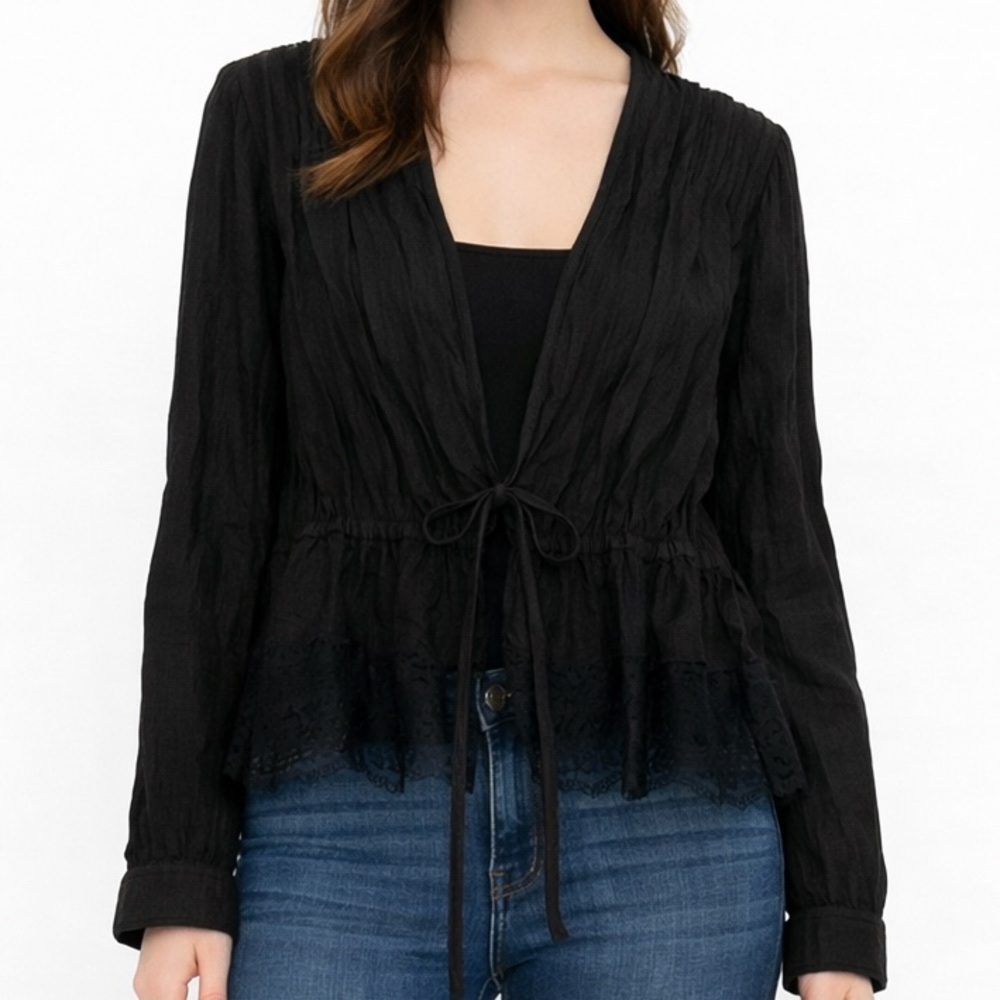 Jason Wu Collection Black Silk Self Tie Blouse Top Designer Size 8